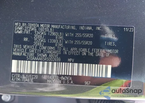 2024 Lexus Tx 350 z USA, uszkodzony, nr VIN 5TDAAAA65RS002699